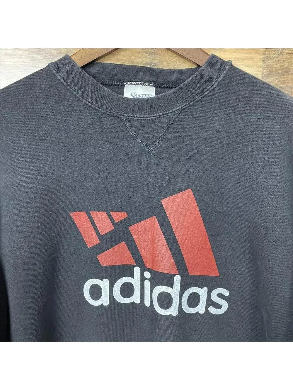 Vintage Adidas Sweatshirt Black Crewneck Red Logo Graphic Mens XL